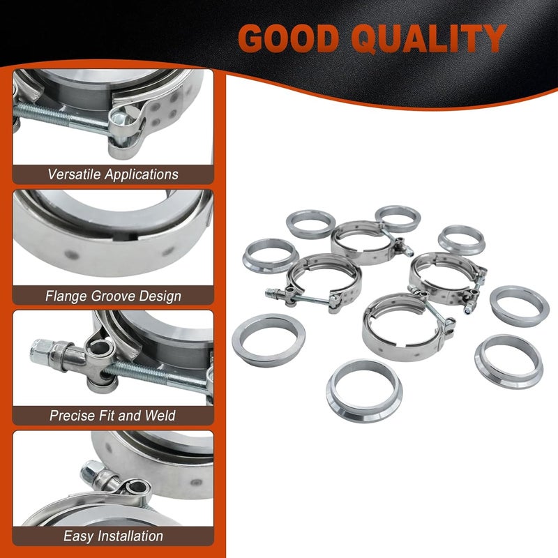 WELLBOX 2 Inch V Band Clamp 4Pcs with Flange Male Female,2 V Band For Pickup Truck Turbo Downpipe Exchange Exhaust Systems - Image 2